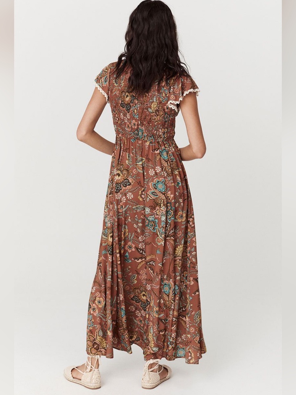 Spell Mojave Lily Shirred Maxi Dress in Amber Size XS Smocked Flutter Sleeve NWT - Picture 3 of 10